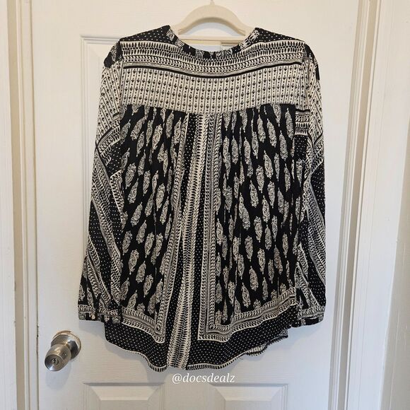 Lucky Brand Black & White Long-Sleeve Boho Top Women's Large - Picture 2 of 6